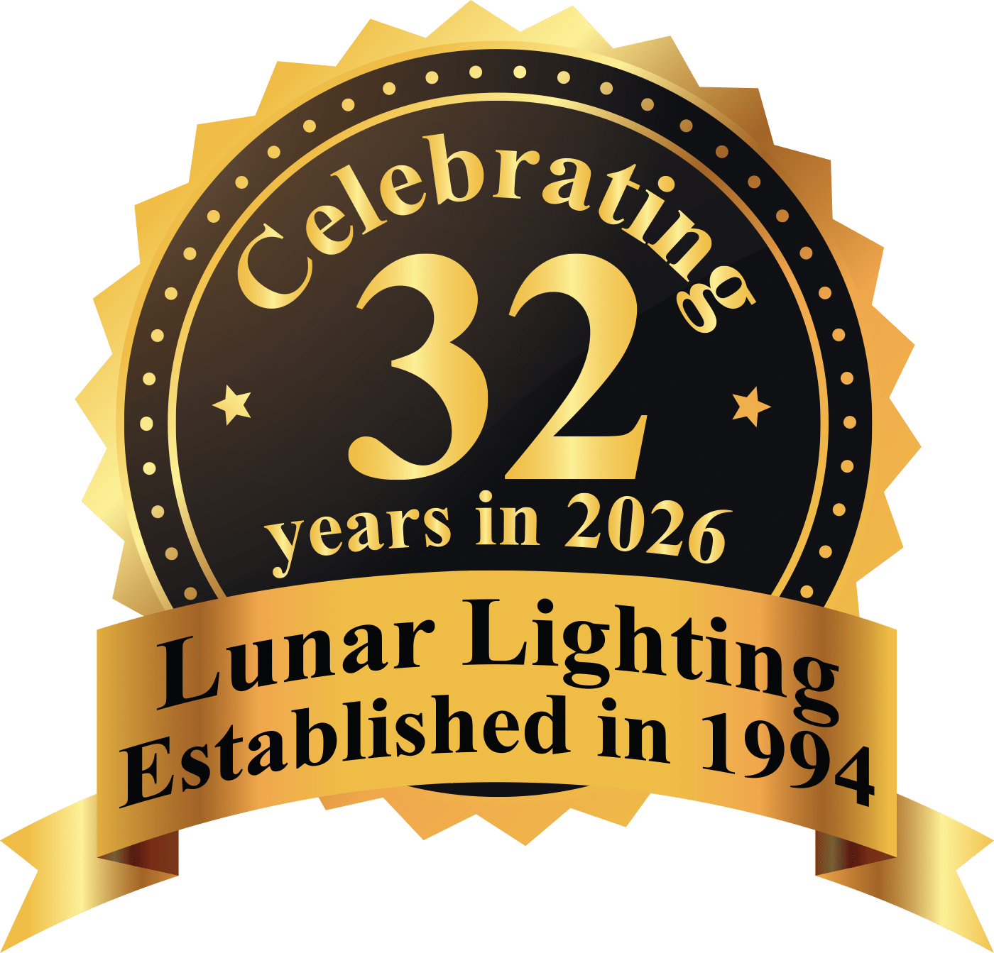 Lunar Lighting showcasing a lighting tower, emphasizing over 32 years of patented anti-glare, high-output lighting innovation trusted worldwide.